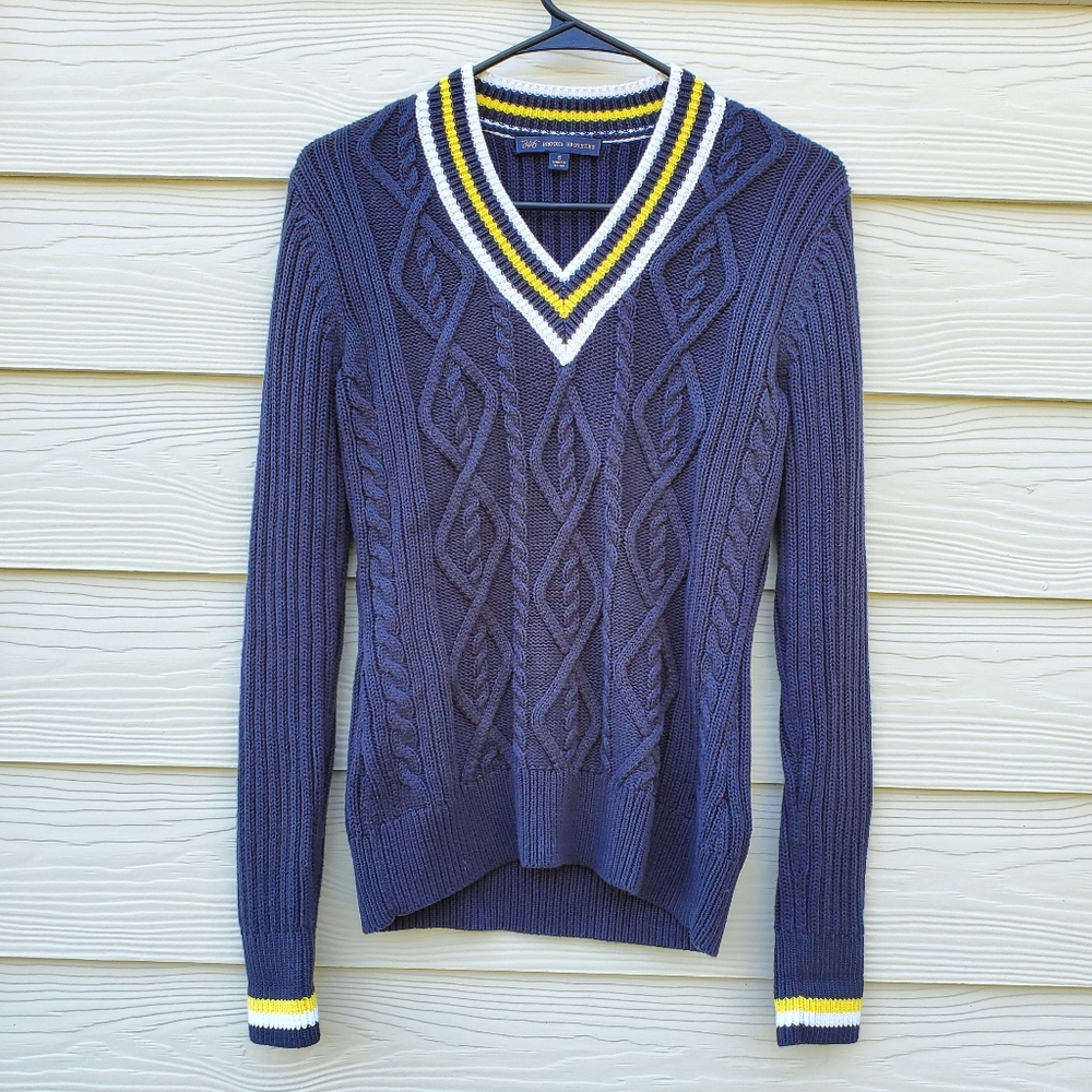 Brooks Brothers Blue Cotton Cable Knit Sweater